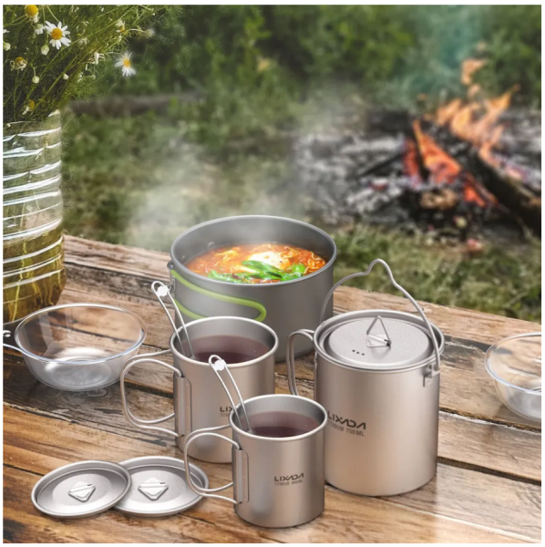 Титановая чашка 750мл,кружки 350мл и 450мл,спок 2 шт(набор) Титановая чашка 750мл,кружки 350мл и 450мл,спок 2 шт(набор)